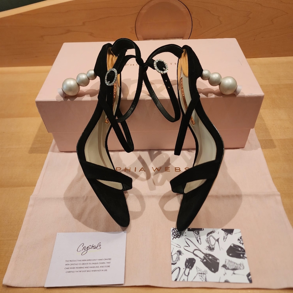 💯Authentic Sophia Webster Rosalind Pearl-Heel Black Suede Sandal - Picture 4 of 16